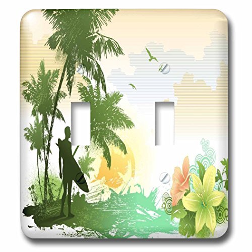 3dRose LLC lsp_53870_2 Tropical Surfing Art Vector with Palm Trees, Flowers and Ocean Background, Double Toggl
